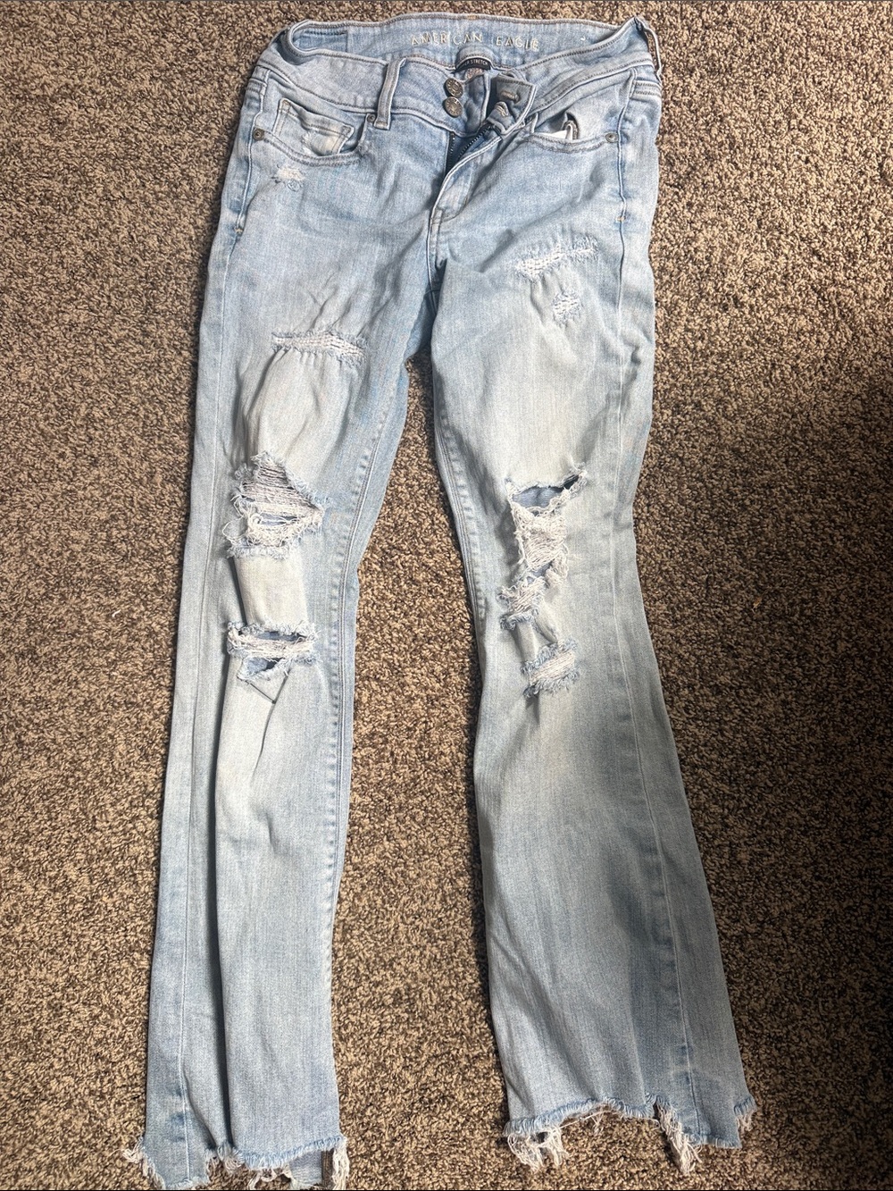 American Eagle Outfitters Light Wash Distressed Flare Jeans